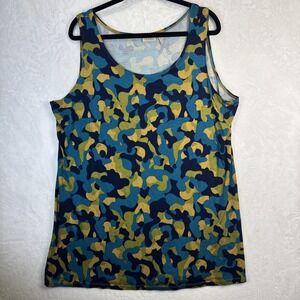 LOGO by Lori Goldstein Womens Camo Liquid Knit Tank Dress Blue Green Sz 2X